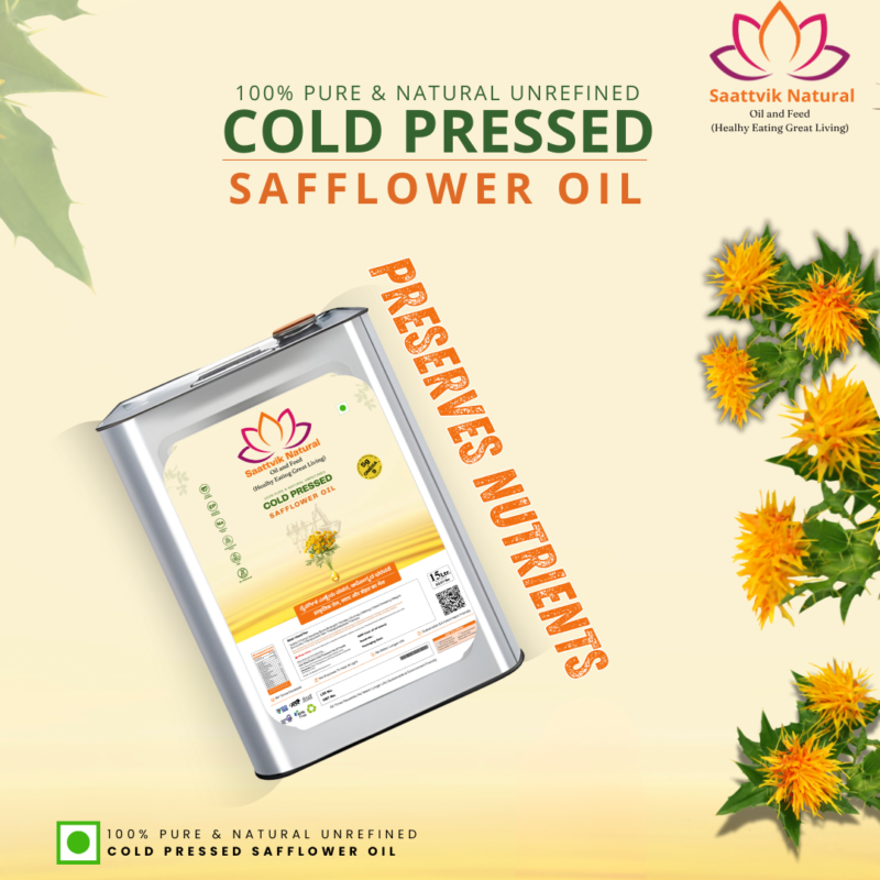 Saatvik Naturals Premium Cold Pressed Safflower Oil – Pure & Unrefined, High Oleic Content, Supports Heart Health, Enriched with Vitamin E, Ideal for Cooking & Raw Use, 1L , 5L , 15L - Image 3