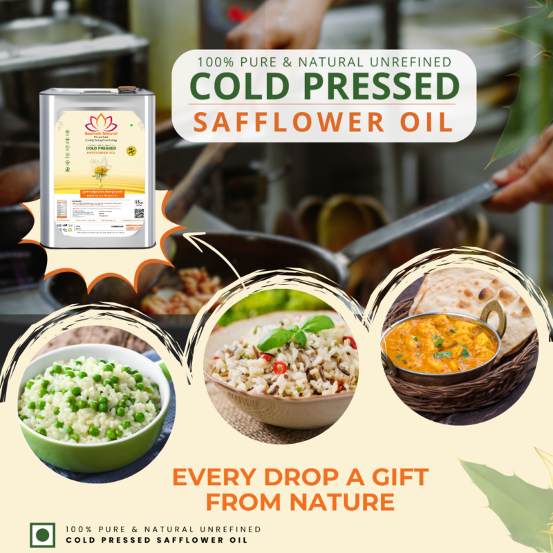 Saatvik Naturals Premium Cold Pressed Safflower Oil – Pure & Unrefined, High Oleic Content, Supports Heart Health, Enriched with Vitamin E, Ideal for Cooking & Raw Use, 1L , 5L , 15L - Image 5