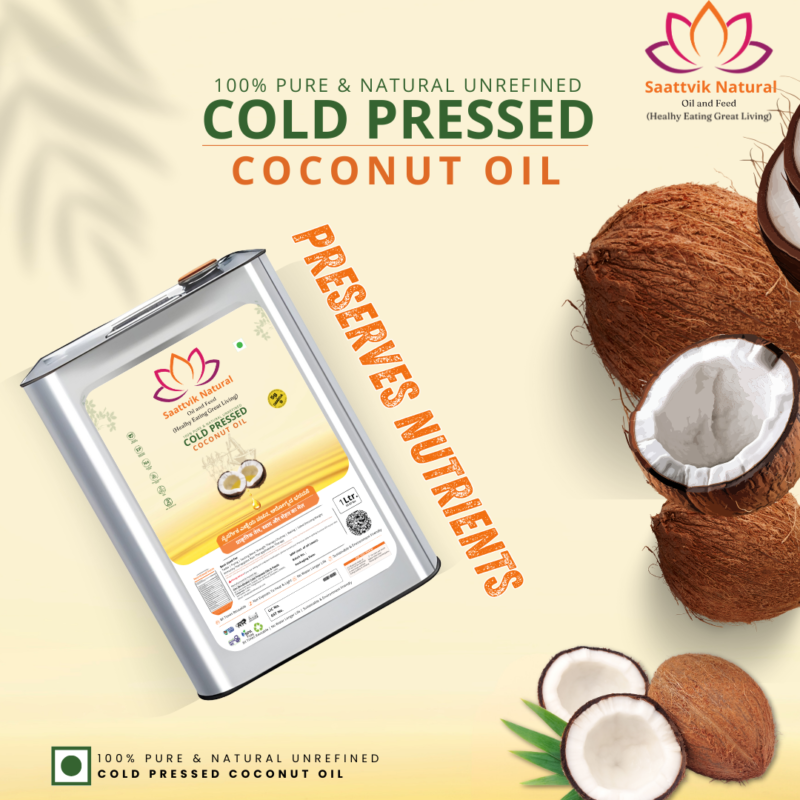 Saatvik Naturals Premium Cold Pressed Coconut Oil<br> Pure & Unrefined, Multipurpose, No Added Water,  <br>Rich in MCTs & Vitamin E, 1L , 2L, 15L - Image 3